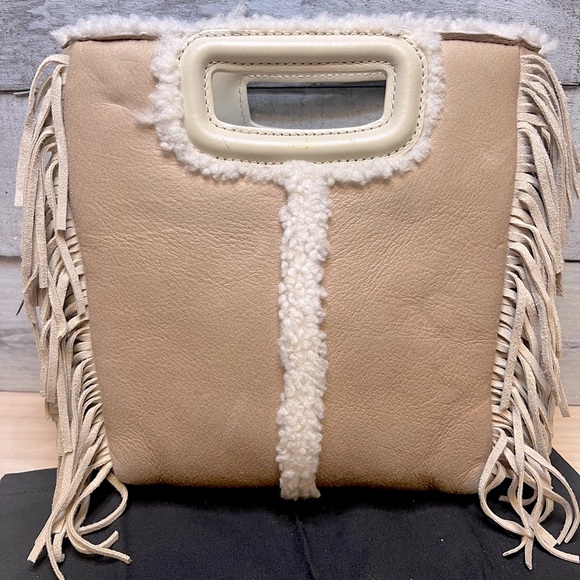 New MAJE NWT SHEEPSKIN SHERPAFRINGE CROSSBODY HANDBAG, NUDE/ NATURAL bag - Picture 10 of 15